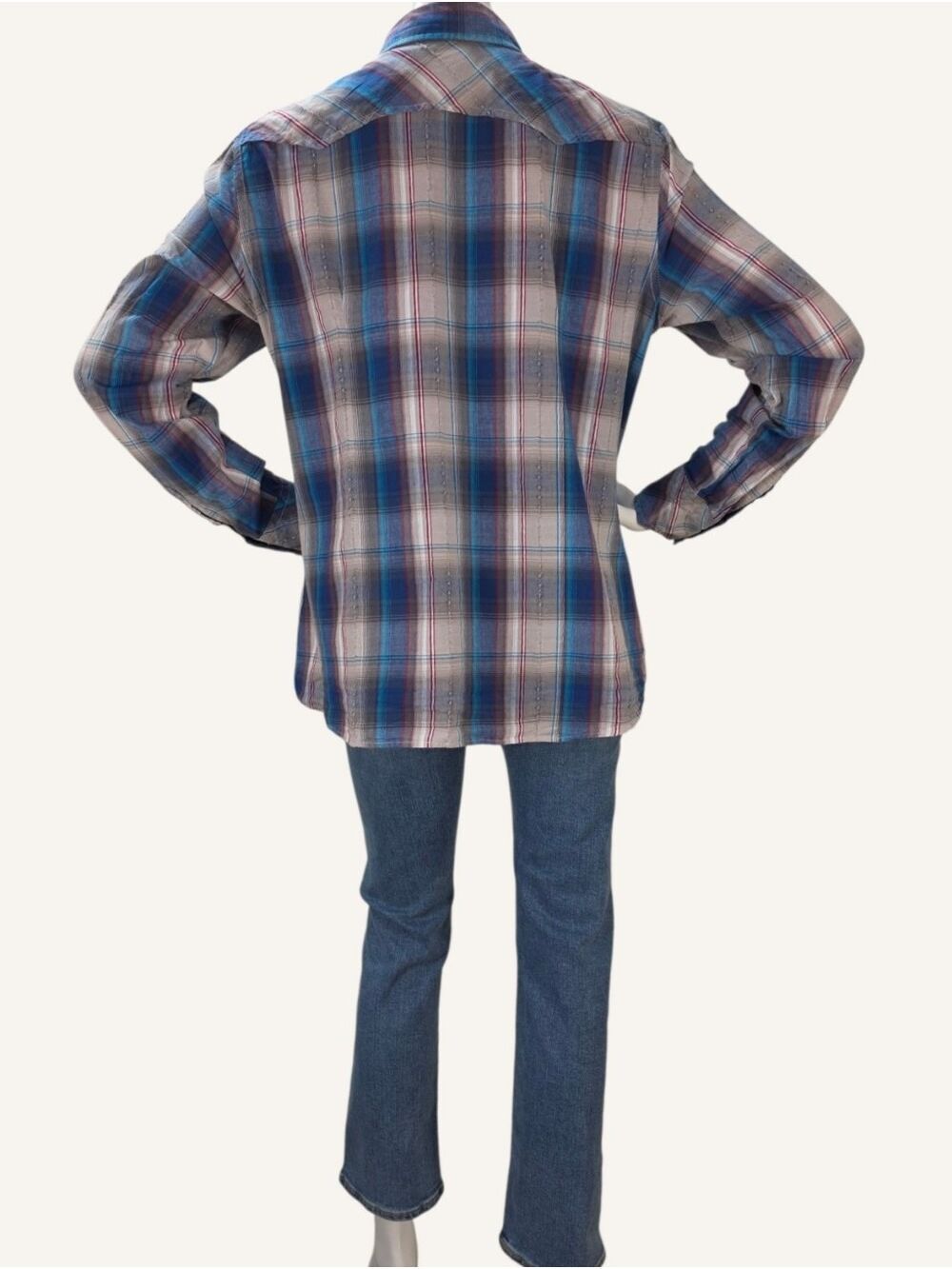 Roper XL Blue Red Plaid Pearl Snap Western Shirt Rodeo Cowgirl 100% Cotton - Picture 2 of 9